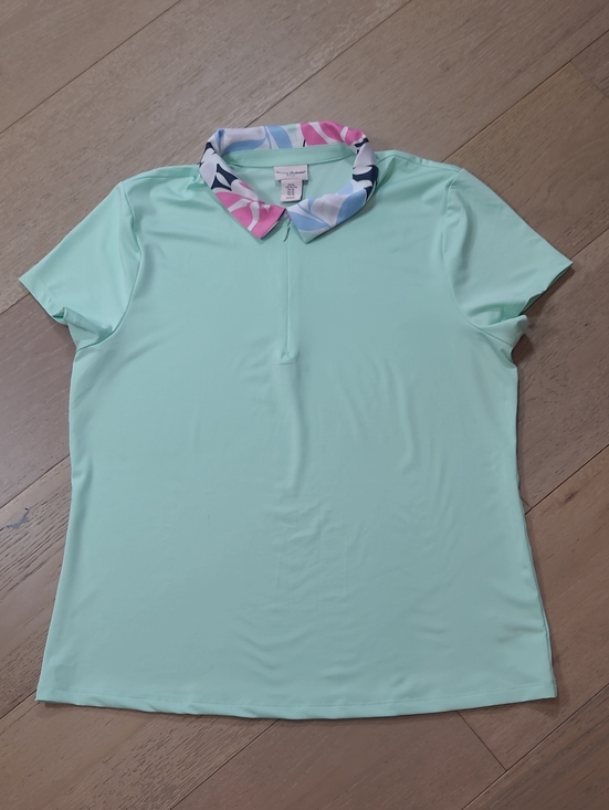 Tommy Bahama Tops - Tommy Bahama Golf Shirt Women's XL Mint/Floral 1/4 Zip Short Sleeve